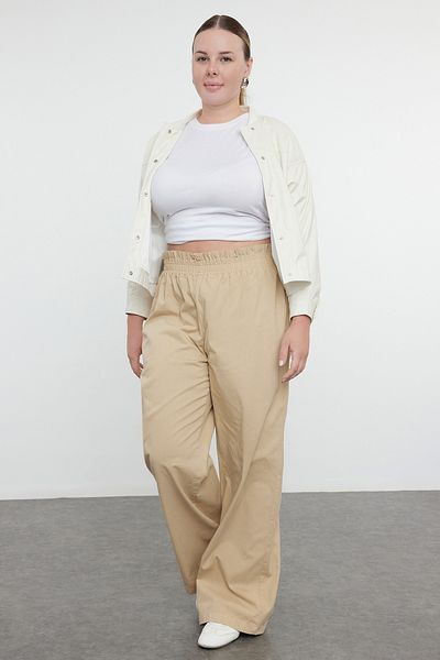 Trendyol Curve Beige Gabardine-Hose in großen Größen – 100 % Baumwolle, flexibel elastisch, dick Tbbaw25ar00006