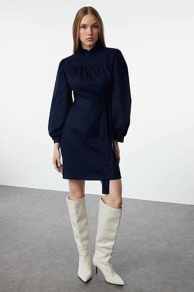 Trendyol Collection Sötétkék magas galléros szőtt ruha TWOAW22EL1346