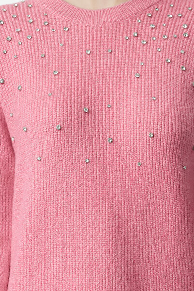 Trendyol Modest Light Pink Stone Detailed Soft Knitwear Sweater - TCTAW25AK00015