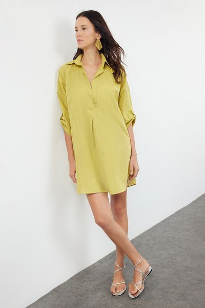 Trendyol Collection Λαδί πράσινο υφαντό 100% βαμβακερό μίνι φόρεμα παραλίας TBESS21EL3979
