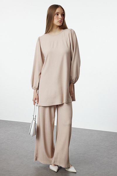 Trendyol Modest Bézs kötött oversize pakolás készlet - alsó-felső készlet TCTAW25US00093