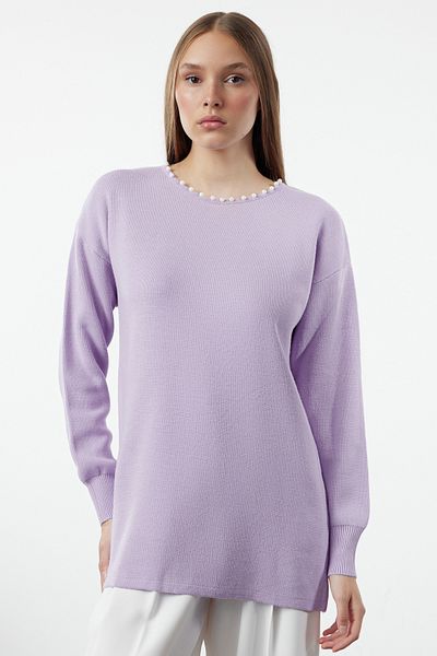 Trendyol Modest Lila Strickpullover mit Perlen - TCTAW25AK00014