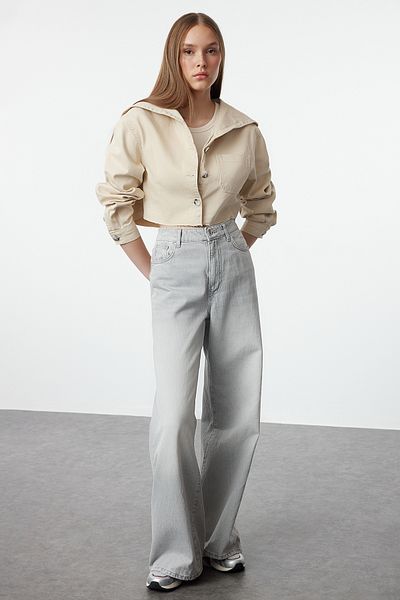 Trendyol Collection Ecru farmer Crop galléros kabát - TWOAW25CE00005