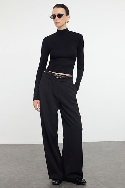 Trendyol Collection Stand Collar Μαύρη Πλεκτή Μπλούζα Crop - TWOAW25BZ00037