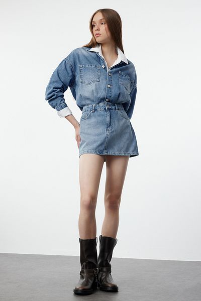 Trendyol Collection Mini modré džínové šaty - TWOAW25EL00248