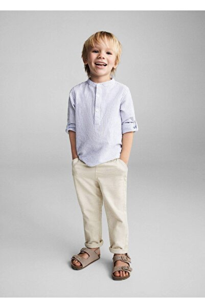 MANGO Baby Cămașă de in cu dungi cu guler preot