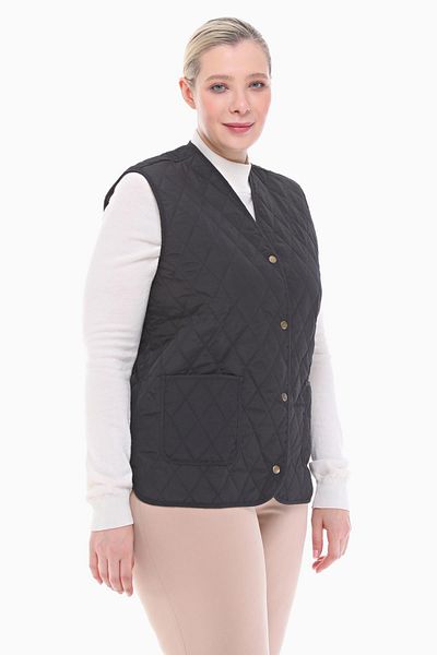 VETRE Women's Large Size Plaid Black Quilted Vest 1037