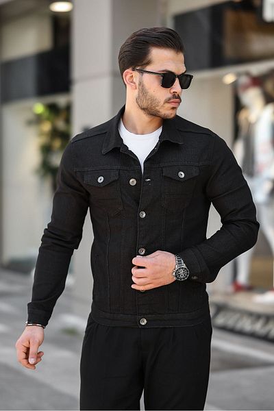 comstar Мъжко модерно поло деколте Slim Fit Denim Jeans Черно дънково яке