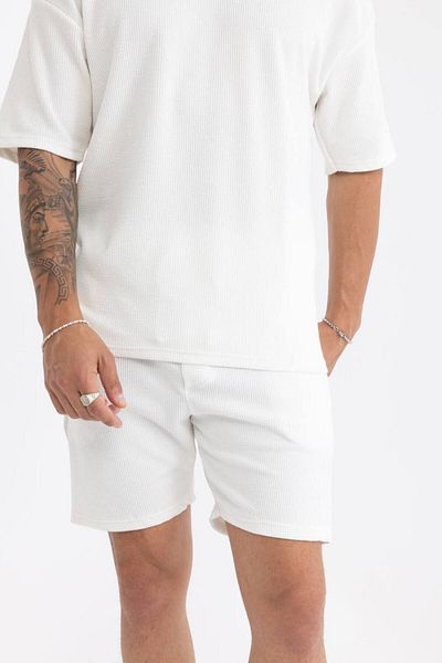 comstar Men's Basic Polo Neck T-Shirt Shorts White Double Set