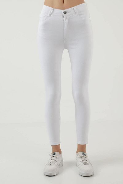 comstar Pantaloni de blugi albi elastici cu talie înaltă pentru femei