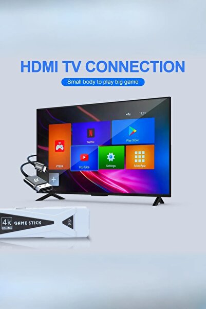 XTRIKE ME 4k Android TV Wifi Kablosuz Çift Kol Retro Oyunlar Game Stick 64gb Hafıza 10000 Oyun Atari