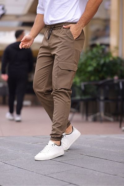 comstar Ανδρικό παντελόνι Cargo Pocket με ελαστική μέση καφέ Jogger