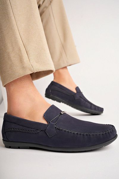 Deripabuc Navy Blue Suede Men's Loafer - Genuine Leather, Mrd25-0488