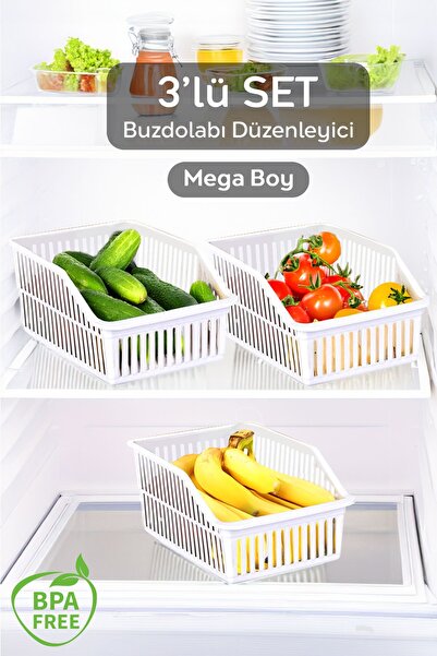 Meleni Home 3 Adet Mega Boy Buzdolabı, Dolap Içi Düzenleyici Organizer, Büyük...
