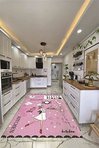 EY HOME Dijital Baskılı Yıkanabilir Kaymaz Taban Kitchen Yazılı Aşçı Yolluk M...