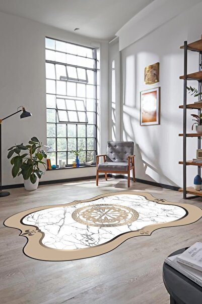 EY HOME Marble Patterned Belly Non-Slip Base Washable Laser Cut Kitchen Living Room Carpet