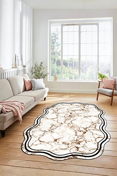 EY HOME Ψηφιακό χαλί κουζίνας και σαλονιού με αντιολισθητική βάση, πλενόμενο μάρμαρο, κομμένο με λέιζερ