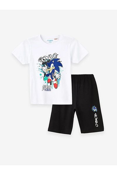 LC Waikiki LCW Kids - Fiú pizsama szett rövidnadrággal, nyakú, Sonic Print, rövid ujjú
