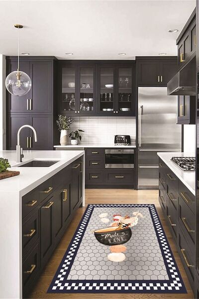 EY HOME Aşçı Horoz Desenli Yıkanabilir Kaymaz Taban Yolluk Mutfak Halısı