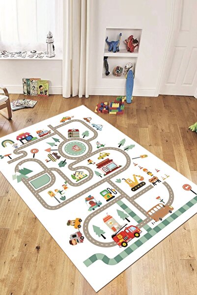 EY HOME Trafik Yollu Arabalı Yıkanabilir Kaymaz Taban Eğlendirici Çocuk Odası...