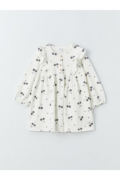 LC Waikiki Patterned Long Sleeve Crew Neck Baby Girl Dress