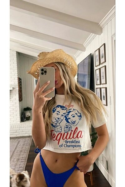 weywot Y2k Tequila Enjoy Detail Yarım T-Shirt Crop