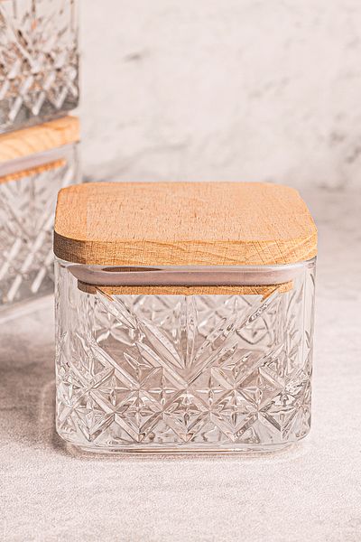 Snippy Milla Soft Square - 4-Piece Wooden Vacuum Glass Breakfast Snack Bowl 230 ml