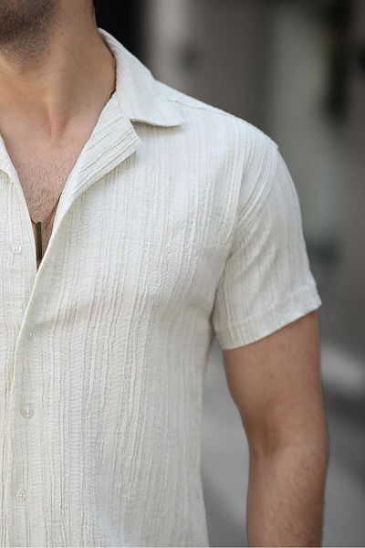 comstar Ανδρικό καλοκαιρινό πουκάμισο Lycra Slim Fit γιακά κοντομάνικο πουκάμισο