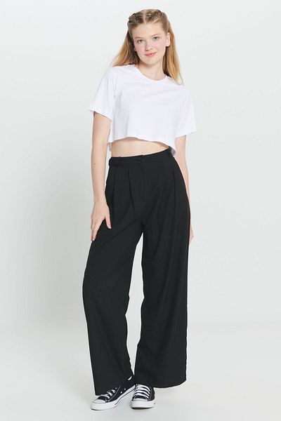 AC&Co / Altınyıldız Classics Μπλουζάκι White Crew Neck Crop - 100% βαμβάκι, κανονική εφαρμογή