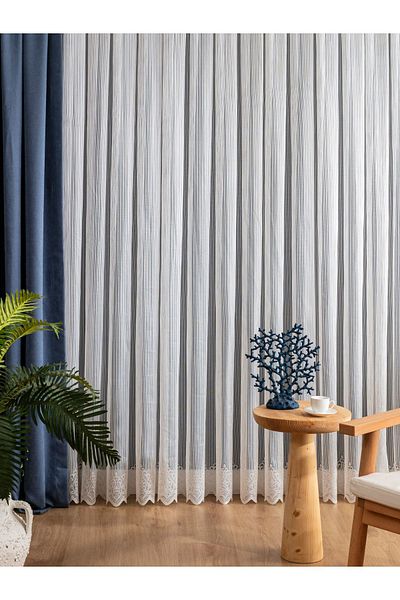 LUNETT HOME JANE86 - Medium Pleated 1x2.5 Tulle Curtain, for Living Room, Balcony and Kitchen