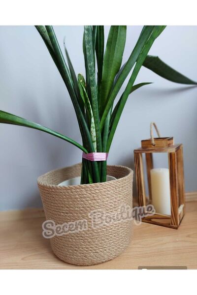 Secem Boutique أصيص زهور من الخوص مقاس 25x20 - سلة زخرفية متعددة الأغراض