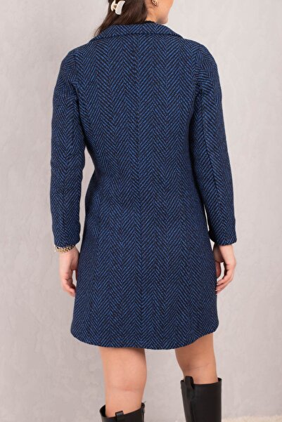 armonika Dámské saks s postranní kravatou vzor rybí kosti dlouhý kabát s manžetou ARM-24K001010