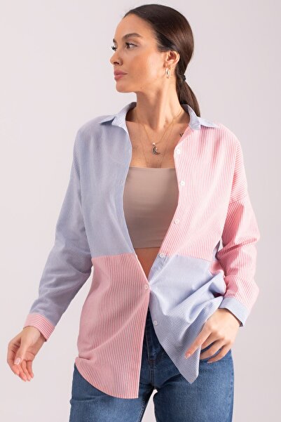 armonika Cămașă casual cu mânecă lungă, în două culori, cu dungi fucsia ARM-2...