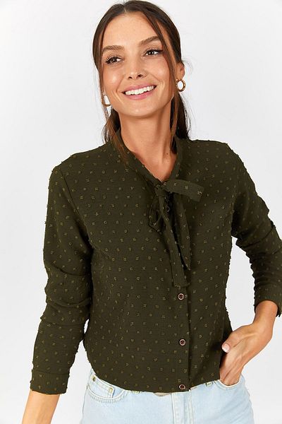 armonika Dámská vzorovaná košile s khaki límečkem ARM-20K001150