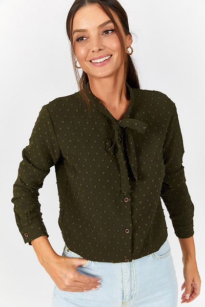armonika Dámská vzorovaná košile s khaki límečkem ARM-20K001150