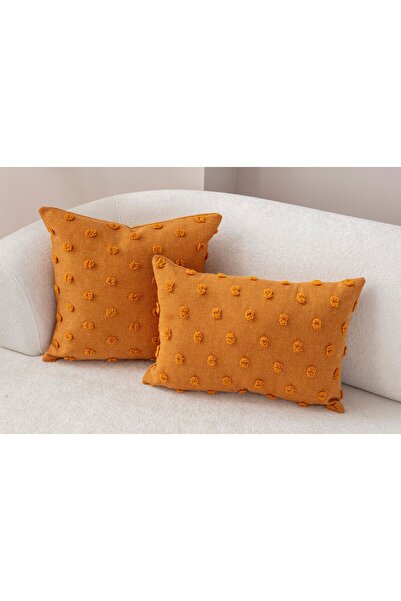 SWITA İKİLİ Dekoratif Puantiye Keten Kumaşlı Kırlent Kılıfı 43x43, 35X50