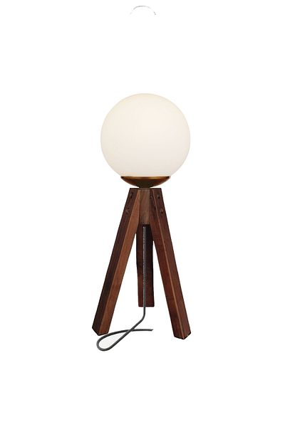 Abajur Dünyası Wooden Tripod Table Lamp with Modern Glass Head