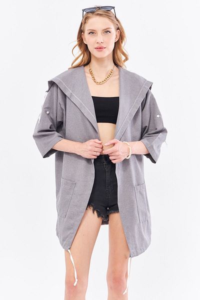 armonika Dark Gray Floral Printed Women's Seasonal Jacket - ARM-20K024030