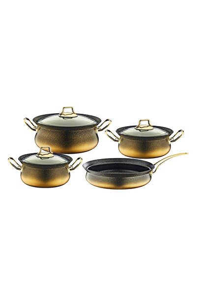 OMS Bakraç - 3044 - 7 Parça, Biogranit, Indüksiyonlu, Tencere Seti, Siyah- Go...