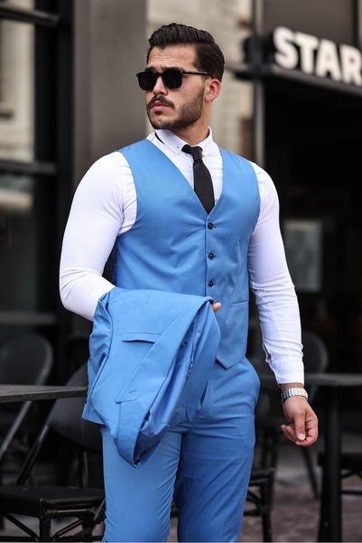 MISTER MR.PAPYON FASHION Erkek  Slim Fit Dar Yelekli Takım Elbise