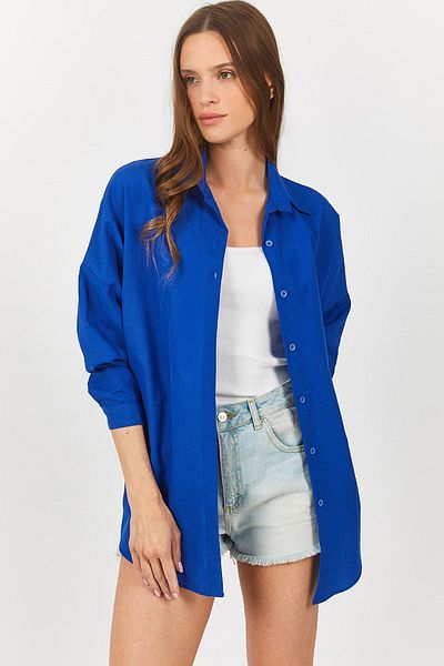 armonika Cămașă Saks Oversize Long Basic pentru damă, cu braț-22y001118