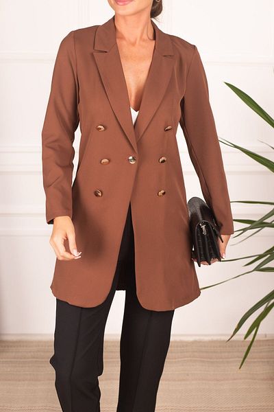 armonika Women's Brown Buttoned Long Jacket ARM-22Y001072