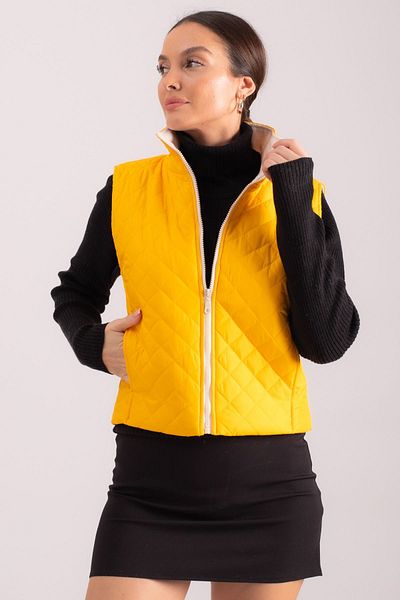 armonika Women's Yellow Stamp Lined Zippered Quilted Vest with Pockets ARM-24K001063