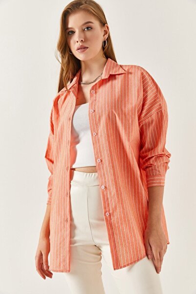 armonika Ženska narandžasta uska majica C Prugasto O Oversize kroj duga B Osn...