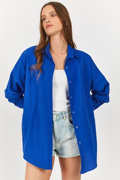 armonika Cămașă Saks Oversize Long Basic pentru damă, cu braț-22y001118