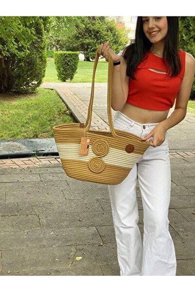 ModaCardin Τσάντα παραλίας και ώμου - Τσάντα χειρός Jute Straw Look