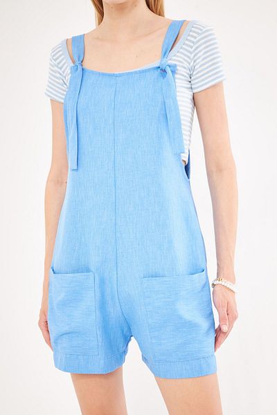 armonika Light Blue Mini Jumpsuit with Tie Detailed Pockets, Women's ARM-24Y001077