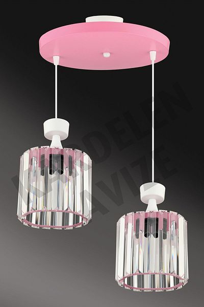 Kraliçe Set of 2 Pink Pendant Lamp Crystal Stone Luxury Chandelier