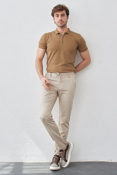 RAVANELLI Beige Slim Fit Jogger Pants - Flexible, Lycra and Elastic Waist