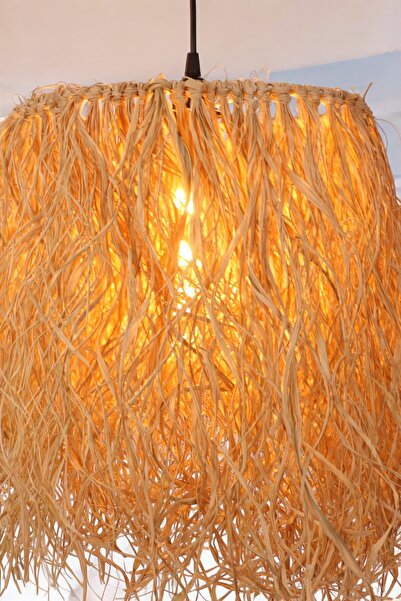 oceanpoint Doğal Rafya İpliği Avize Bohem Tarzı Dekoratif Aydınlatma El Yapımı Şık Tasarım 35cm